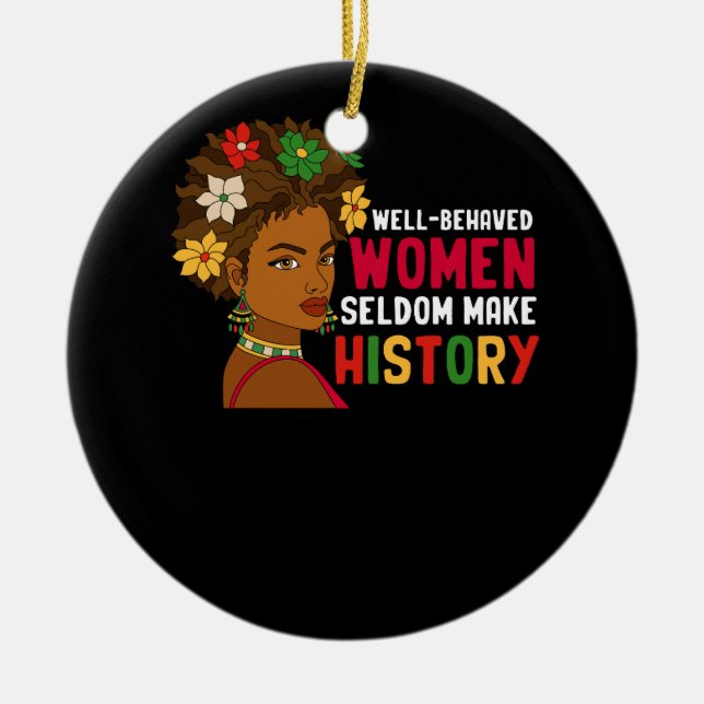 Välbetänkta kvinnor gör sällan historiemånad svart julgransprydnad keramik (Framsidan)