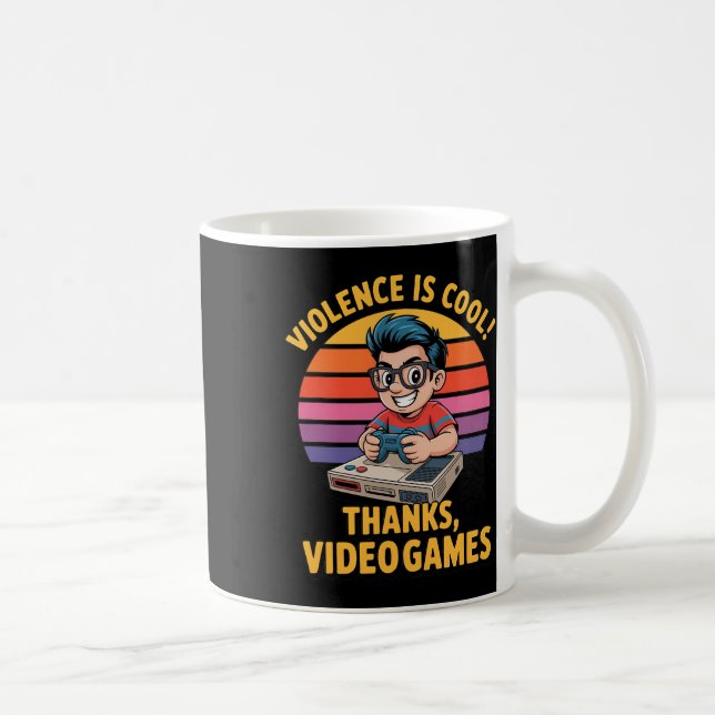 Våld är coolt tack spel kul rolig retro stil kaffemugg (Höger)