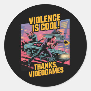 Våld är coolt tack spel kul rolig retro stil runt klistermärke