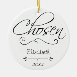 Vald fosterhem, daterad gåva för adoptiontema julgransprydnad keramik