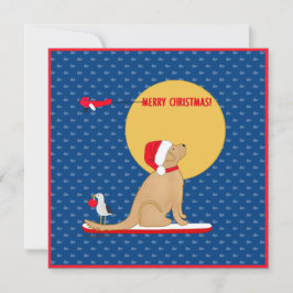Valdagsvalar Surfing Golden Santa Hund Julkort