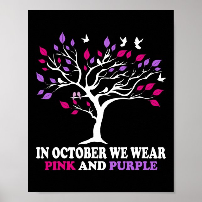 Våldet Breast Cancer Awareness Month Ribbon Träd Poster (Framsidan)