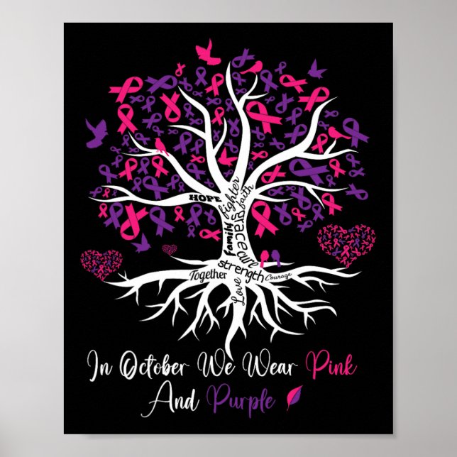 Våldet Breast Cancer Awareness Month Ribbon Träd Poster (Framsidan)
