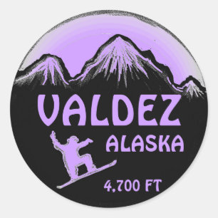 Valdez Alaska lila snowboard-konsthandtag Runt Klistermärke