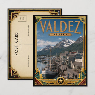 Valdez Alaska Vintage Art Deco Guldålderns Vykort
