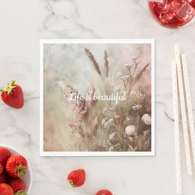 Väldigt Chic Beige Rosaktig Boho Blommig  Pappersservett (Insitu)