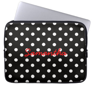 Väldigt Cute Black White Polka Dot Mönster Monogra Laptop Fodral