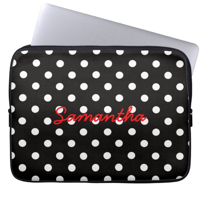 Väldigt Cute Black White Polka Dot Mönster Monogra Laptop Fodral (Framsidan)