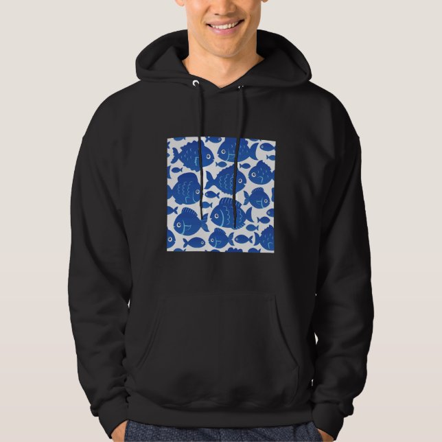 Väldigt Cute Blue Fishs Nautical Life Hoodie (Framsida)