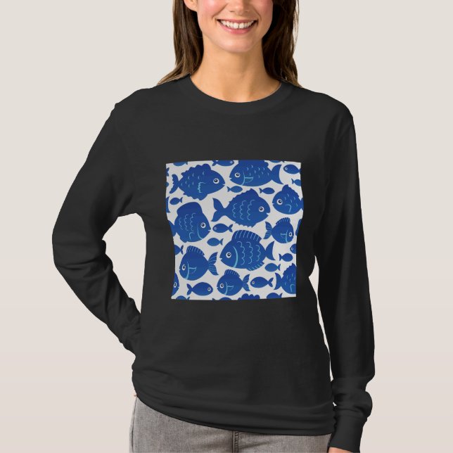 Väldigt Cute Blue Fishs Nautical Life T Shirt (Framsida)