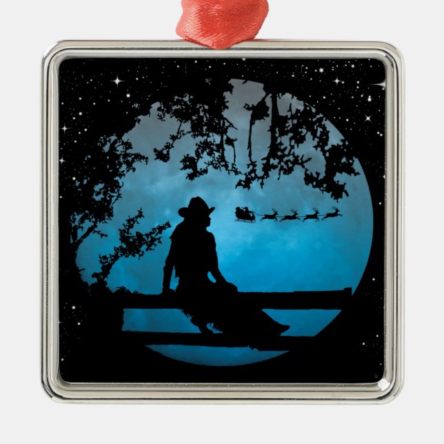 Väldigt Cute Cowgirl och jultomten Ornament (Framsidan)