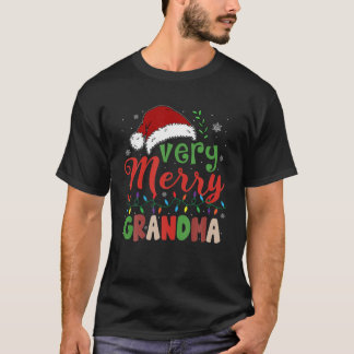 Väldigt Merry Grandma Santa Hat Julafton Light Fam T Shirt