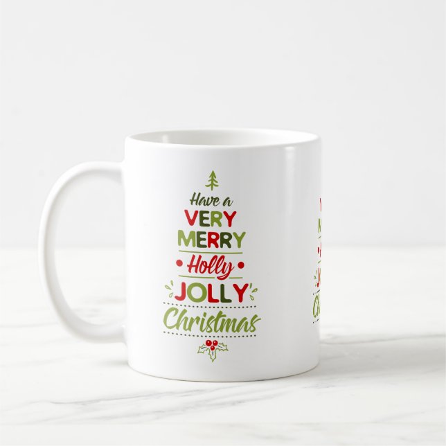 Väldigt Merry Holly Jolly Julgran Julafton Kaffemugg (Vänster)