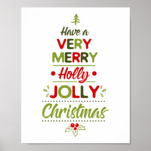Väldigt Merry Holly Jolly Julgran Typography Poster