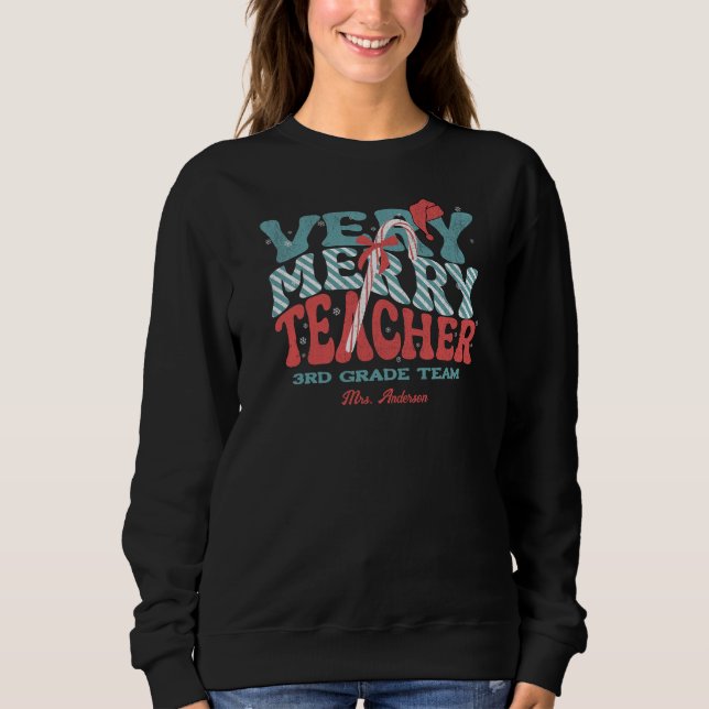 Väldigt Merry Teacher jul Retro T Shirt (Framsida)