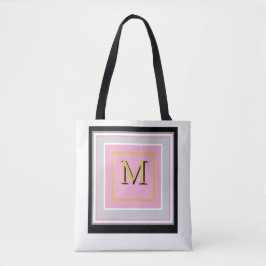 Väldigt modern rosa, svart, grått & vitt monogram tygkasse
