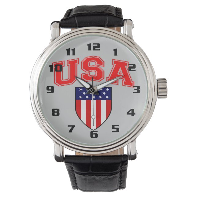 Väldigt Patriotic U.S.A American Flagga Shield Armbandsur (Framsida)
