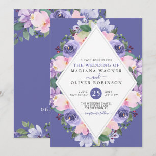Väldigt Peri Lila Rosa Watercolor Blommigt Bröllop Inbjudningar