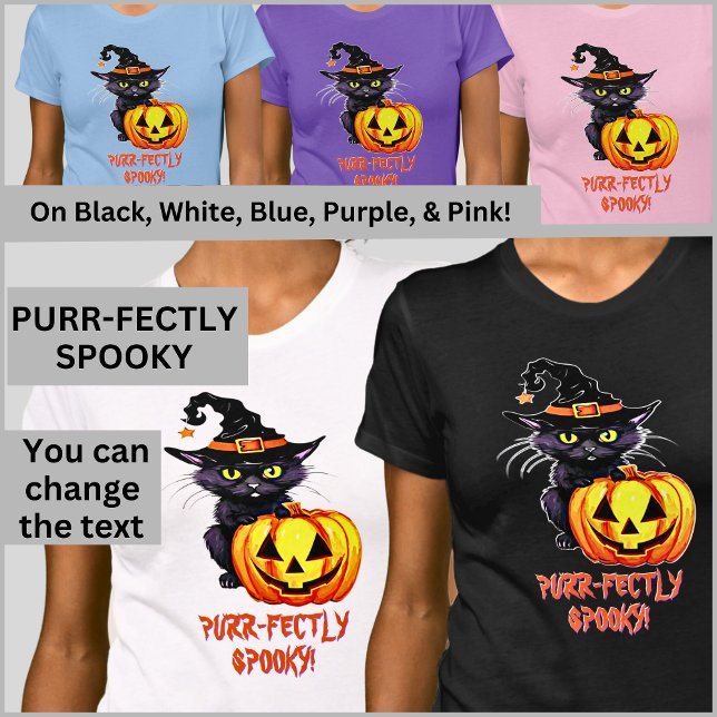 VÄLDIGT SKJUTEN! Katt och Pumpkin Witches Hat T Shirt (Skapare uppladdad)