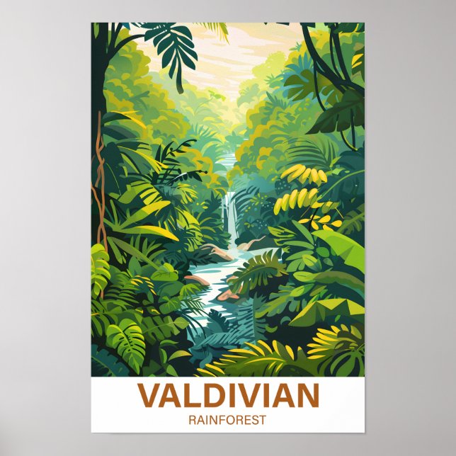 Valdivian Rainforest Illustration Travel Poster (Framsidan)