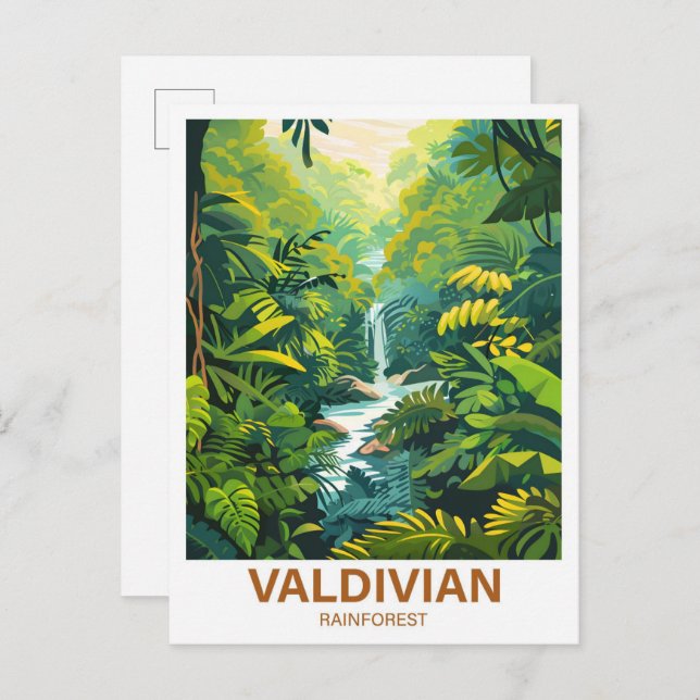 Valdiviansk regnskog illustration resa vykort (Fram/baksida)