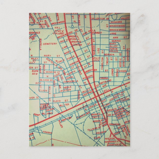 Valdosta, GA Vintagen Karta Vykort (Framsida)