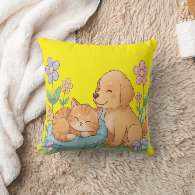 Valdpillow med blommor – Valp & Kattunge Sötma Kudde (Filt)