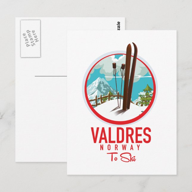 Valdres Norge Skid logo Vykort (Fram/baksida)