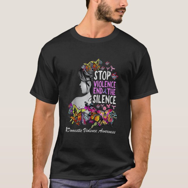 Våldsamheten Domestic Awareness Stop End Silence R T Shirt (Framsida)