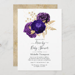 Våldsamma, Lila och Guld Blommigt-enhet med skugga Inbjudningar