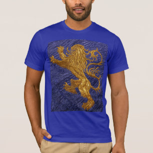 Våldsamt lejont - guld på blått t shirt