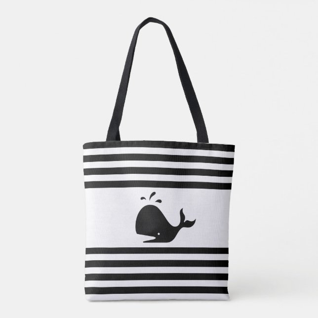 Vale on Black and White Stripe Tote Bag Tygkasse (Baksida)