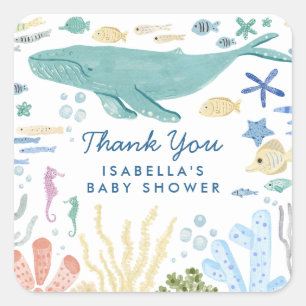 Vale under Sea Baby Shower Fyrkantigt Klistermärke