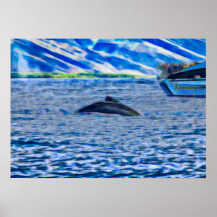 Vale Watching Boat Blue Ocean Poster