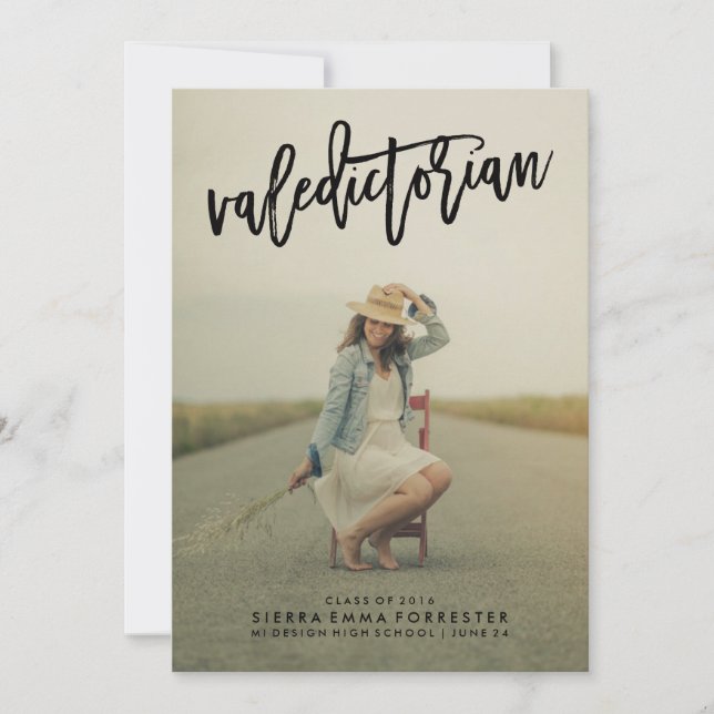 Valedictorian 1 Foto Examenstillkännagivande Meddelande (Framsida)