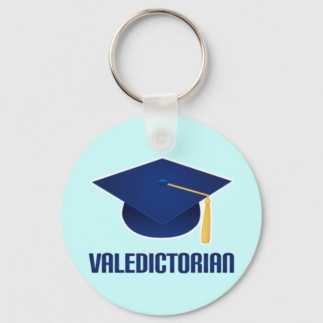 Valediktorian Blue Grad Hat Studenten Gift Nyckelring (Framsida)
