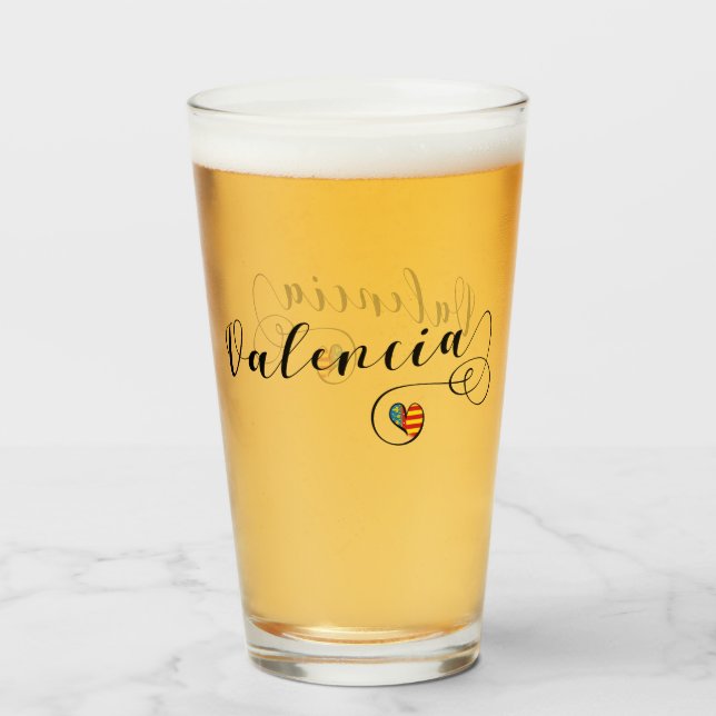 Valencia Flagga Heart, Valencia, Spanien Glaskopp (Framsida fylld)