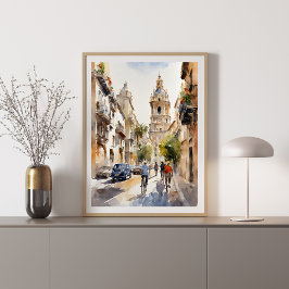 Valencia i Spanien Poster vattenfärg