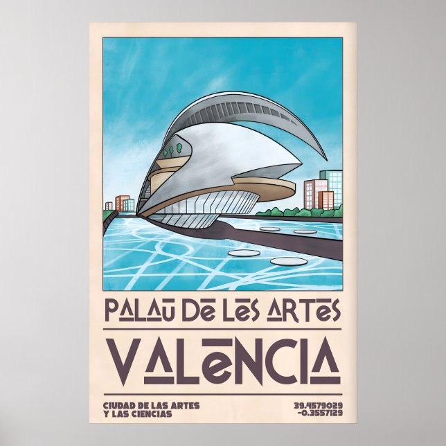 Valencia Landmärke Affisch Palau de Les Arts (Framsidan)