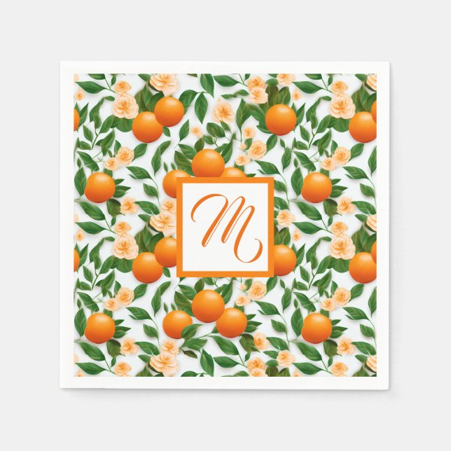 Valencia Orange Blommar Monogram Pappersservett (Framsidan)