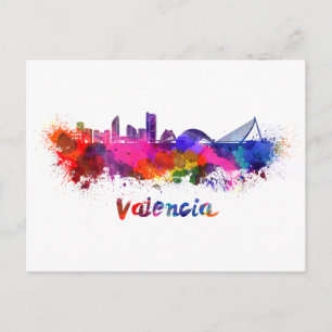 Valencia skyline i vattenfärg vykort
