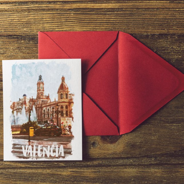 Valencia Spain Architecture Travel Vykort (Valencia Spain watercolor postcard)