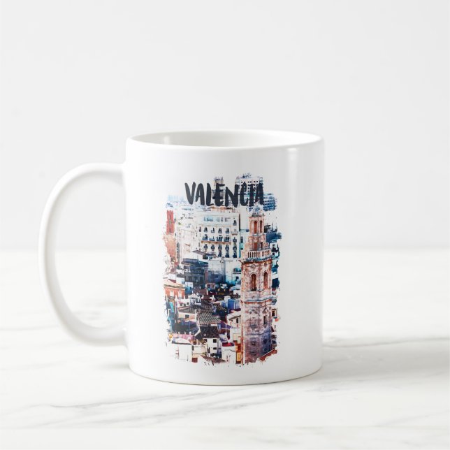 Valencia Spain Architecture Watercolor City Kaffemugg (Vänster)