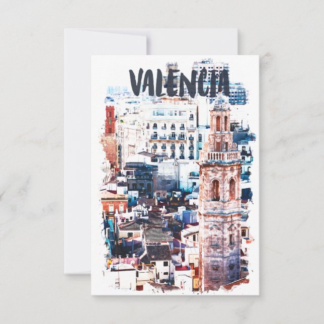 Valencia Spain Architecture Watercolor City Kort (Framsida)