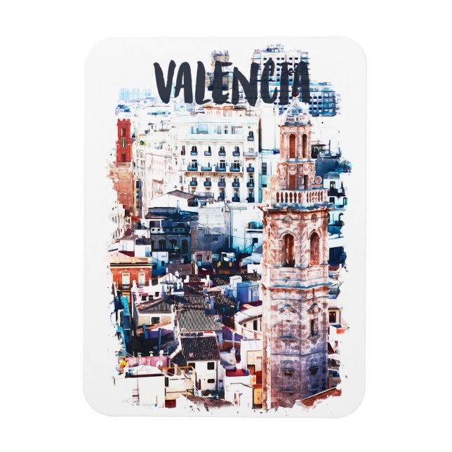 Valencia Spain Architecture Watercolor City Magnet (Vertikal)