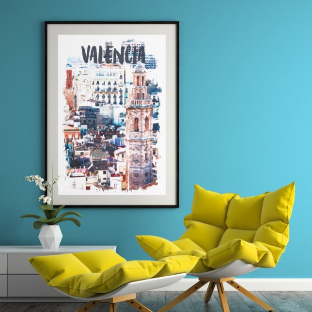 Valencia Spain Architecture Watercolor City Poster (Valencia Spain Architecture Poster)