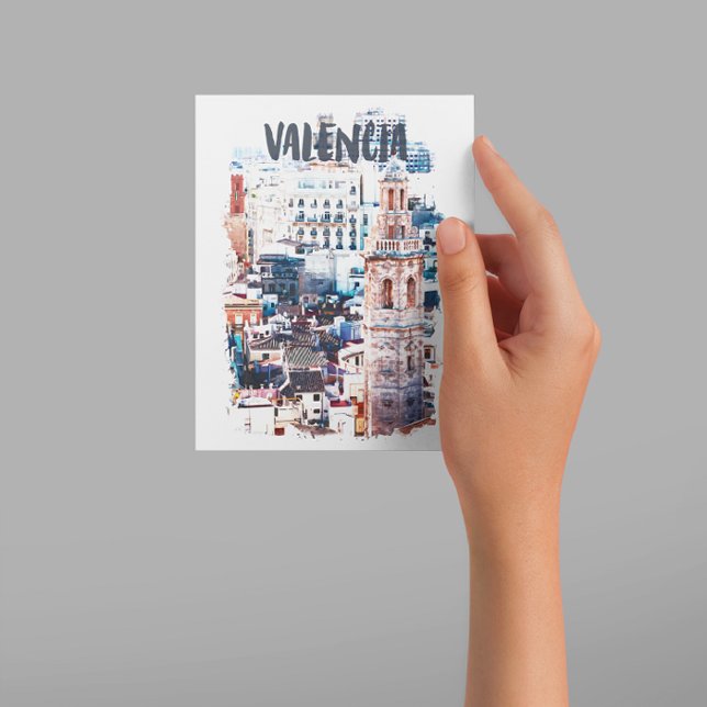 Valencia Spain Architecture Watercolor City Vykort (Valencia Spain Architecture travel postcard)