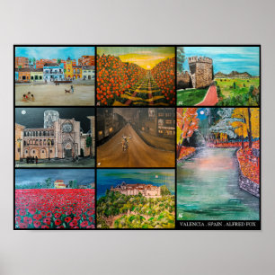 Valencia Spain Collage Painting av Alfred Fox Poster