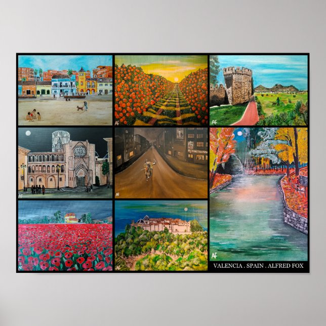 Valencia Spain Collage Painting av Alfred Fox Poster (Framsidan)