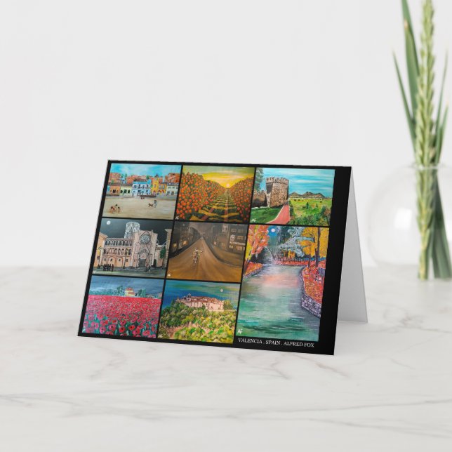 Valencia Spain Collage Paintings av Alfred Fox Kort (Framsida)